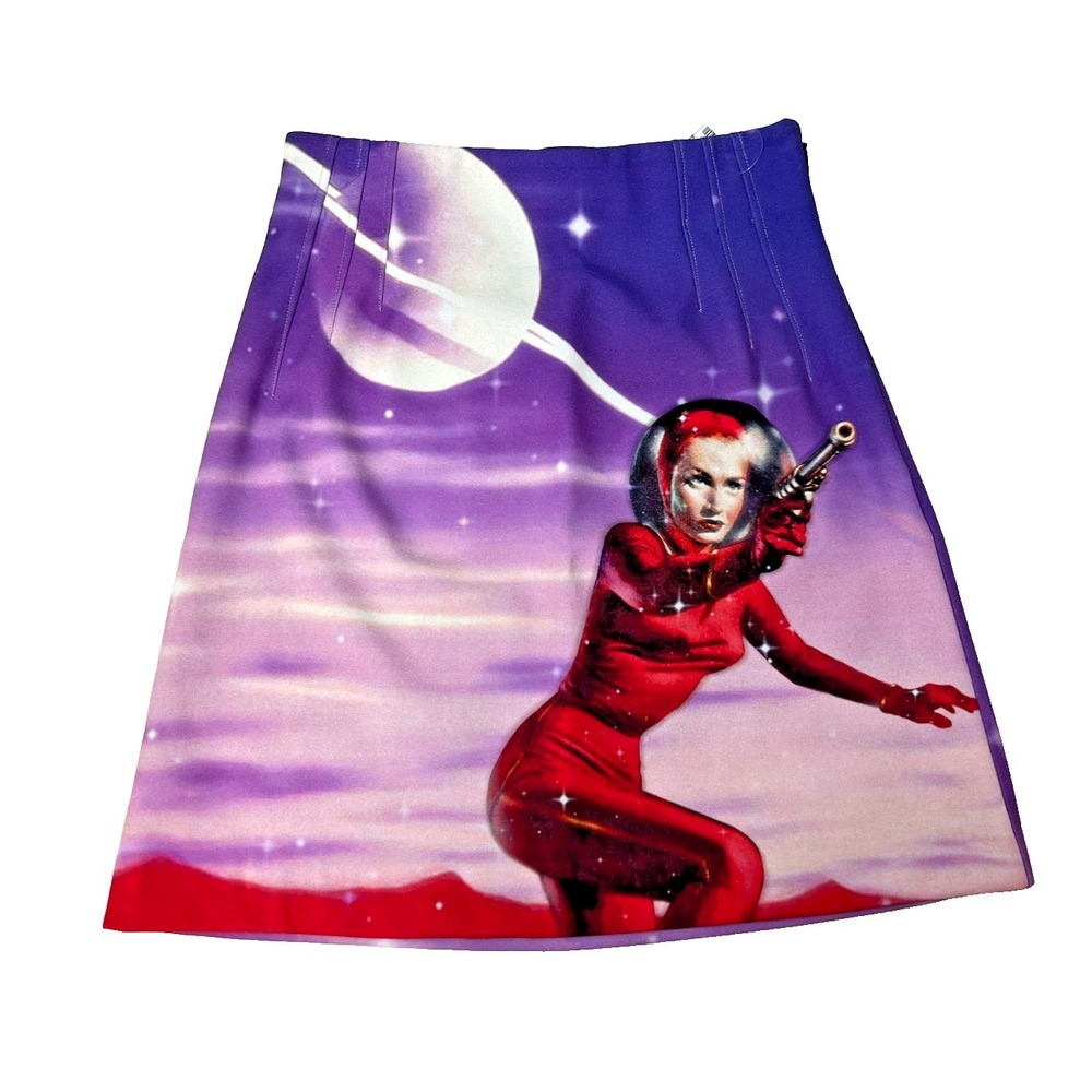 NWT PINKO Adventures A-Line Mini Skirt Red Suit Space Woman Side Zip SZ S